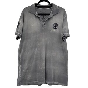 Affliction‎ Mens Polo Shirt 2XL Gray Black Goth Punk Streetwear Dark Academia